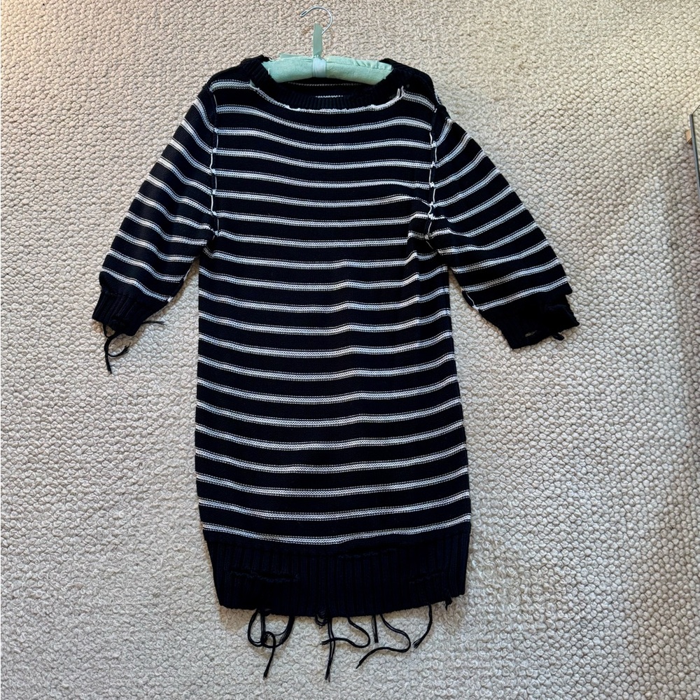 MM6 Maison Margiela Black & White distressed knit dress